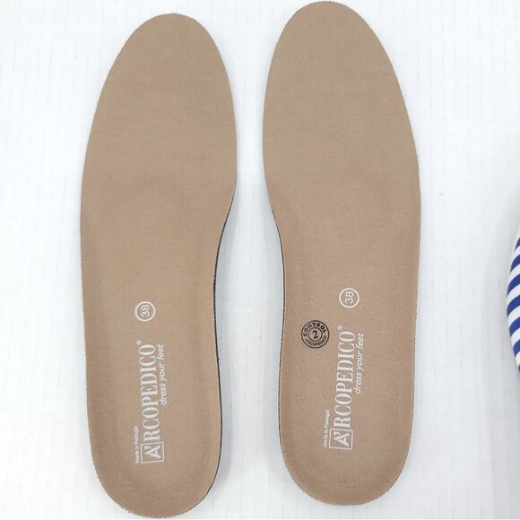 Arcopedico Womens Striped Flats Blue White Satin Slip-on Nautical Beachy Shoe 38 - Picture 5 of 16